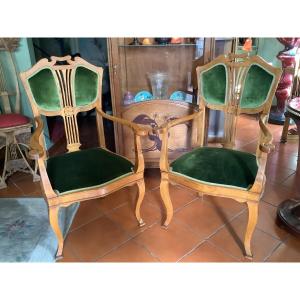 Pair Of Art Nouveau Italian Armchairs From The 1900s Italy